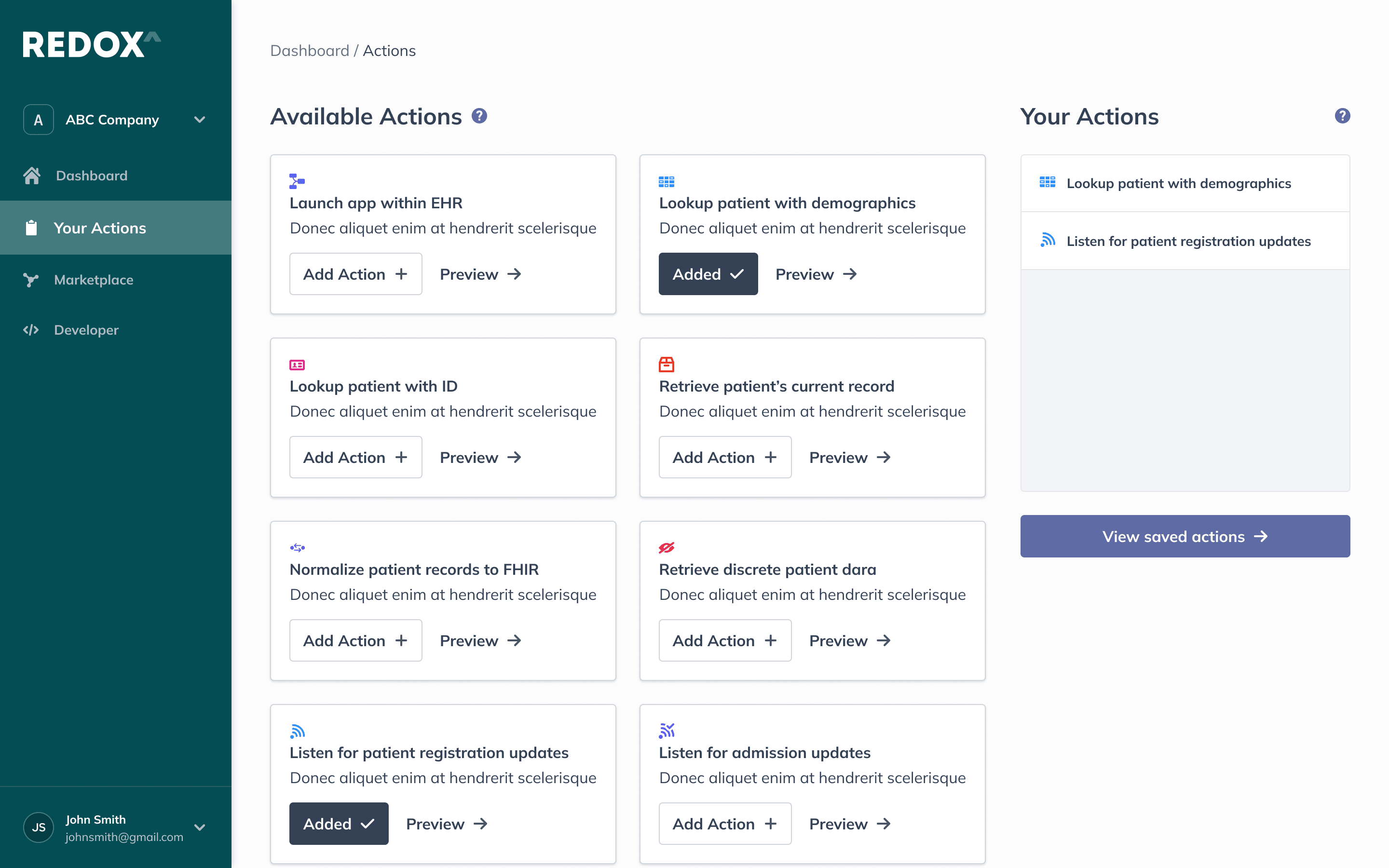 Redox Actions — adding an Action to a workspace