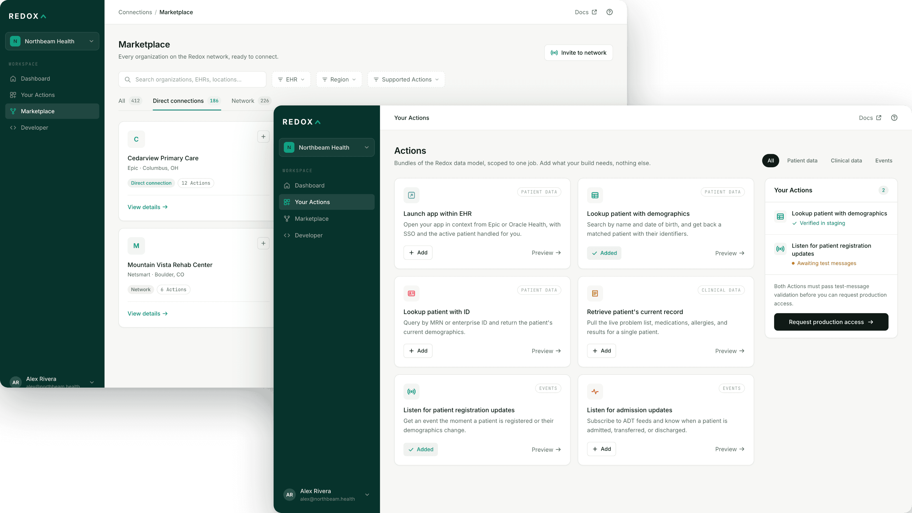 Redox platform, marketplace and actions dashboard